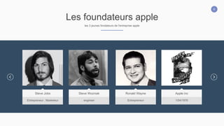 6
Les foundateurs apple
les 3 jeunes fondateurs de l'entreprise apple
Steve Jobs
Entrepreneur , Marketeur
Steve Wozniak
engineer
Ronald Wayne
Entrepreneur
Apple inc
1/04/1976
 