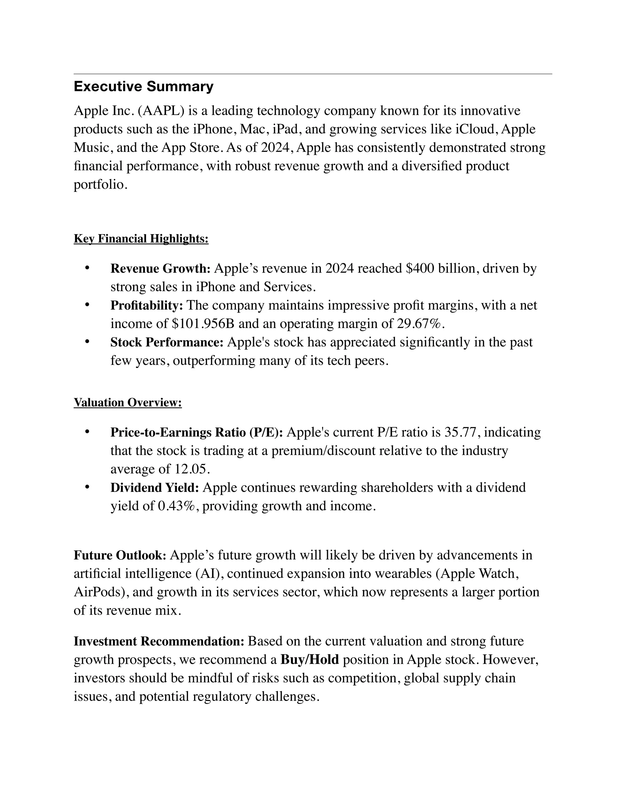 Apple Inc. Financial Analysis & Investment Proposal | PDF