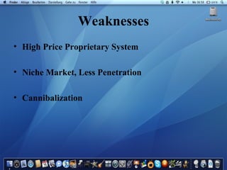 High Price Proprietary System Niche Market, Less Penetration Cannibalization Weaknesses 