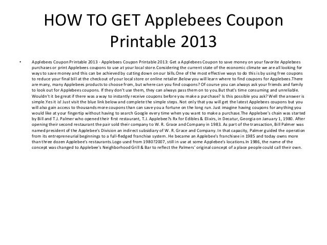 Applebees Coupon Printable 2013 - Applebees Coupon Printable 2013