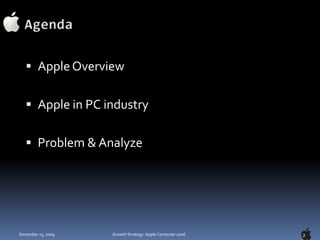 AgendaApple OverviewApple in PC industryProblem & Analyze2