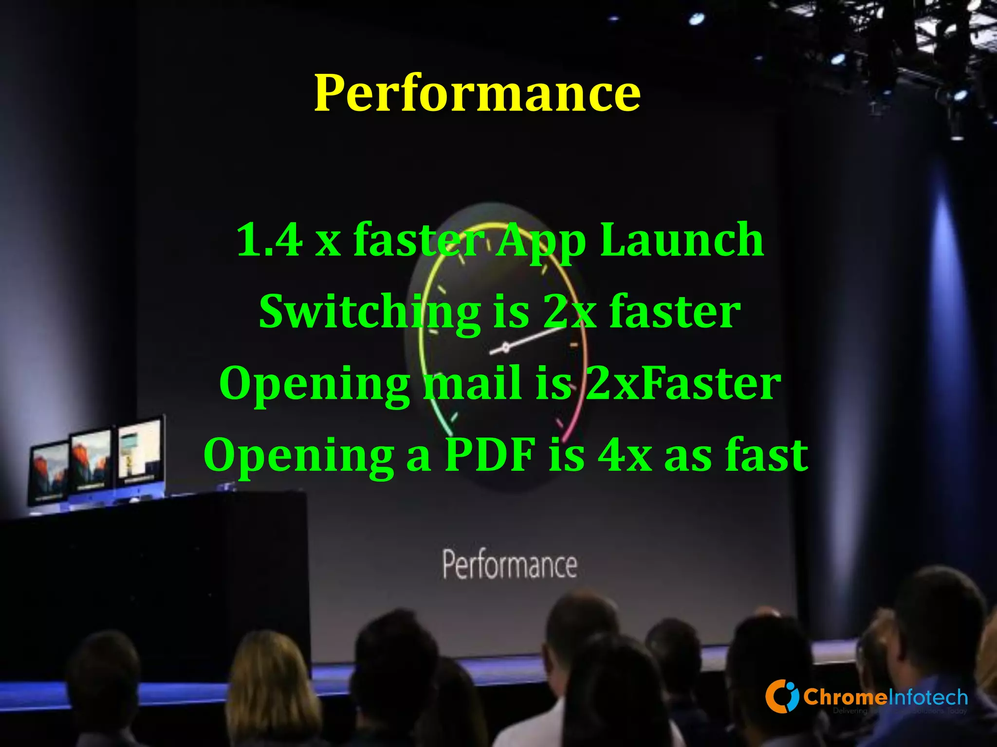 1.4 x faster App Launch
Switching is 2x faster
Opening mail is 2xFaster
Opening a PDF is 4x as fast
Performance
Leading Mobile Apps & Web Development Company
 