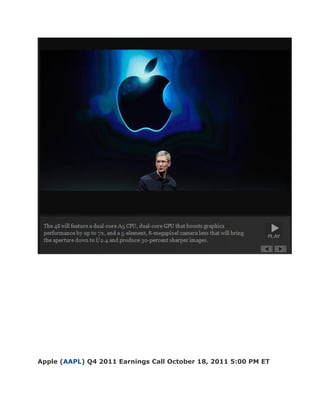 Apple (AAPL) Q4 2011 Earnings Call October 18, 2011 5:00 PM ET
 