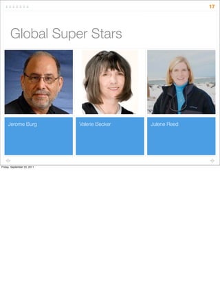 Julene ReedValerie BeckerJerome Burg
17
Global Super Stars
Friday, September 23, 2011
 