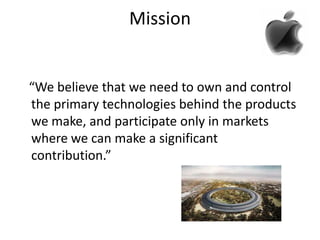 Mission

“We believe that we need to own and control
the primary technologies behind the products
we make, and participate only in markets
where we can make a significant
contribution.”

 