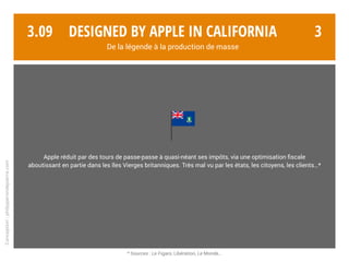 Conception:philipperondepierre.com
3.08
Une image sociétale brouillée et fragilisée
2
Time magazine, juillet 2012 Wired, mars 2011Libération, juin 2010
Designed by Apple in California
De la légende à la production de masse
 