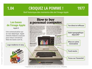 Les bases
de la charte Apple
Apple II
Une communication qui
se veut didactique. Apple
cherche d’abord à rassurer
pour mieu...