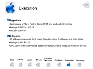 Cover Flow – scroll through album artwork______________________________________________________________________Creative ExecutionTextbook ExecutioniPhoneIntroAppleSummaryArticleiPhone   Revolutionary Phone“Favorites” list for most frequent calls