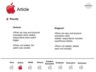 Western culture______________________________________________________________________Creative Execution   AppleTextbook ExecutioniPhoneSummaryArticleIntroArticleTextCan the camera angle used to photograph an advertised product influence viewers attitudes as well as descriptive assessments of the product?