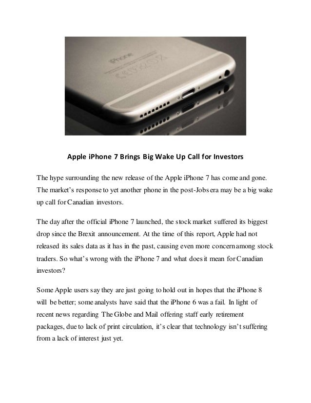 Apple I Phone 7 Brings Big Wake Up Call For Investors