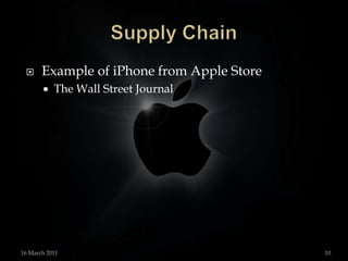 Supply ChainExample of iPhonefrom Apple StoreThe Wall Street Journal15 March 201110
