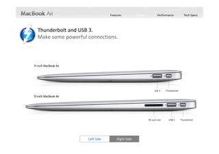 Features         Design   Performance   Tech Specs




Thunderbolt and USB 3.
Make some powerful connections.




                   Left Side       Right Side
 