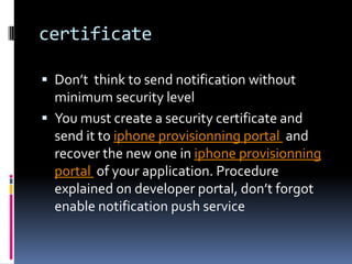 ExampleThis code send a alert message, use a default sound of IPHONE and notify app to 1 Don’t worry to write json, PHP have a function which allow to convert a table to json