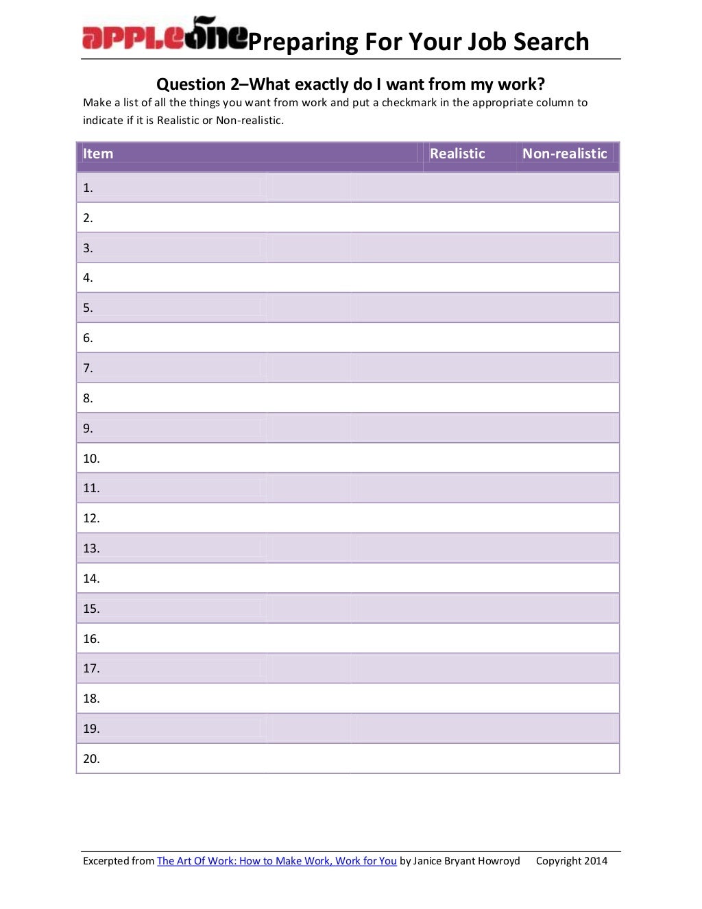 AppleOne Preparing For Your Job Search Worksheets AppleOne Preparing For Your Job Search Worksheets