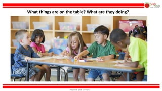 What things are on the table? What are they doing?
Around the School
 