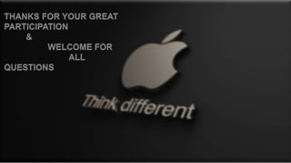 THANKS FOR YOUR GREAT
PARTICIPATION
&
WELCOME FOR ALL QUESTIONS
 