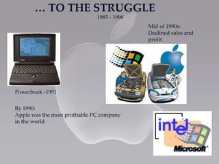 … TO THE STRUGGLE
1985 - 1996
By 1990:
Apple was the most profitable PC company
in the world
Mid of 1990s:
Declined sales and
profit
Powerbook -1991
 