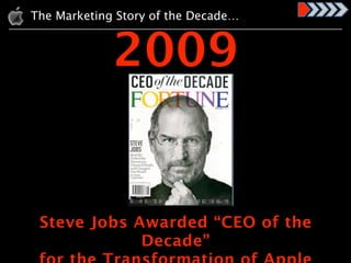 The Marketing Story of the Decade…


             2009


 Steve Jobs Awarded “CEO of the
             Decade”
 