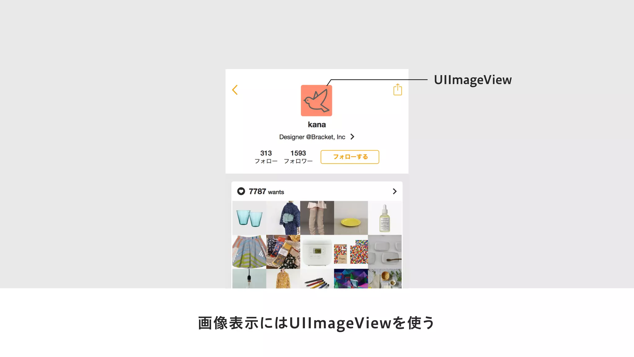 画像表示にはUIImageViewを使う
UIImageView
 
