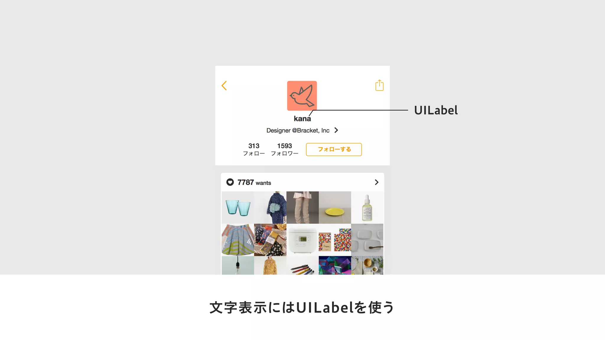 文字表示にはUILabelを使う
UILabel
 