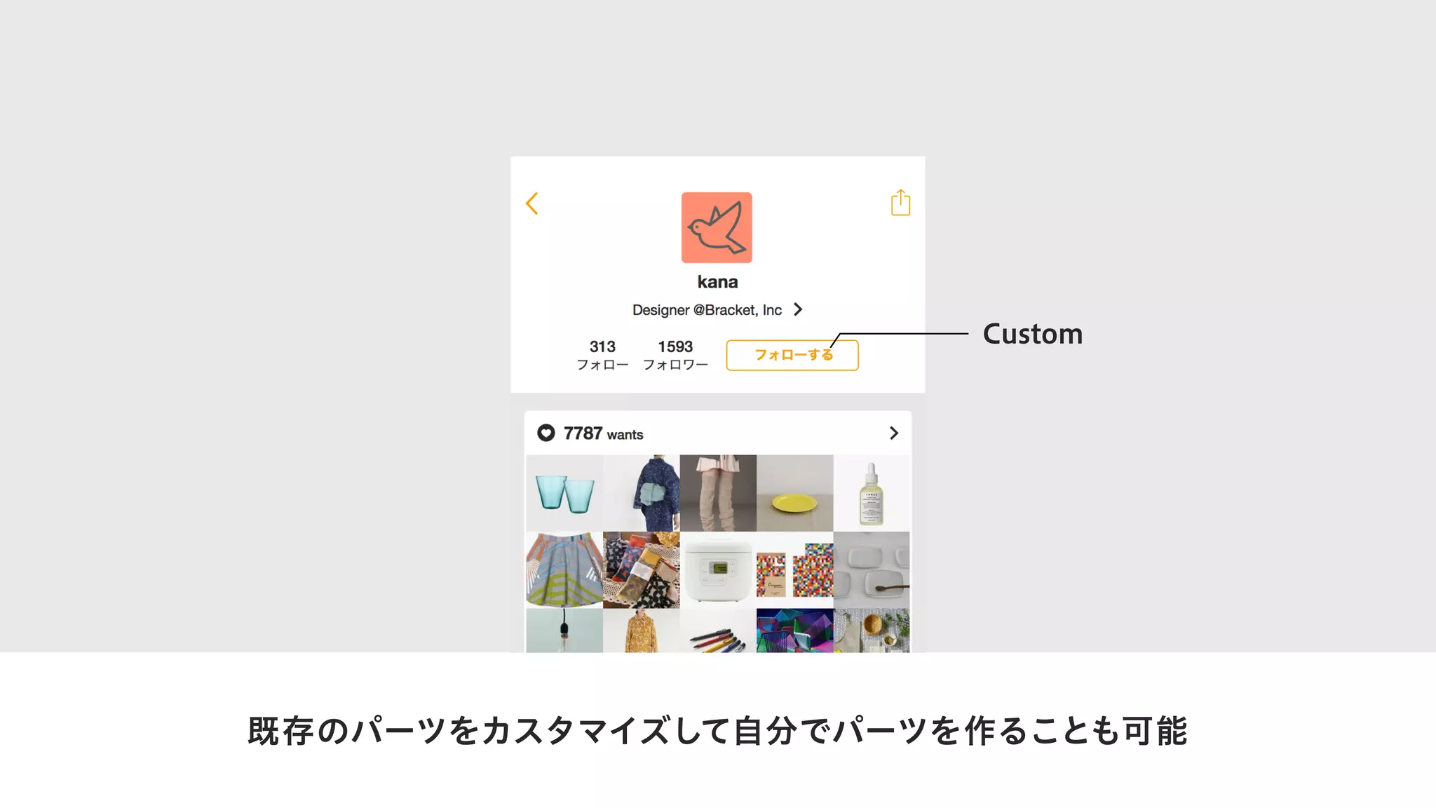 既存のパーツをカスタマイズして自分でパーツを作ることも可能
Custom
 