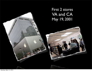 First 2 stores
                           VA and CA
                           May 19, 2001




Saturday, March 10, 2012
 