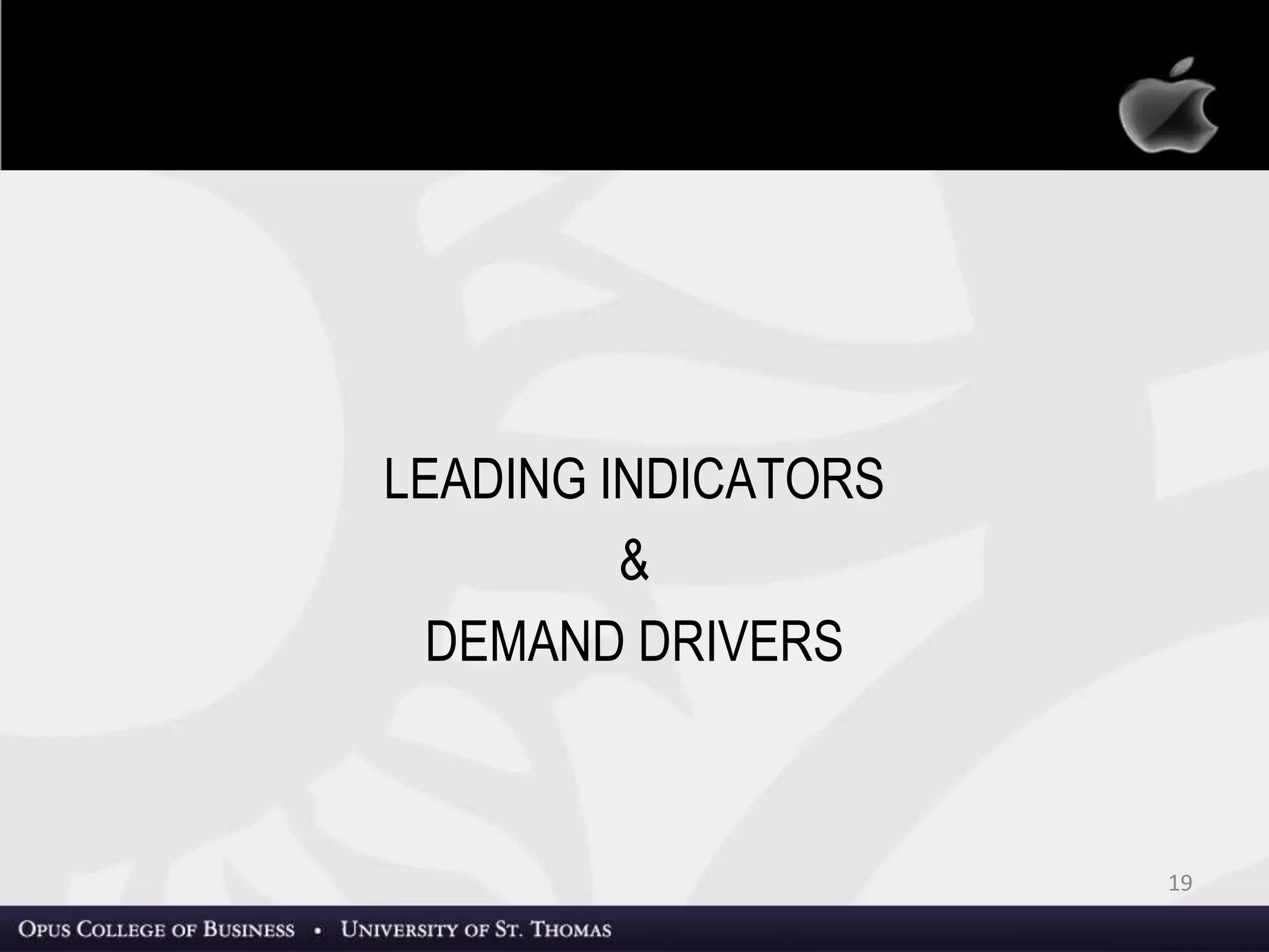 LEADING INDICATORS
&
DEMAND DRIVERS
19
 