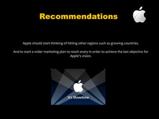 We don't settle for anything less than excellence.Vision / Mission  MissionApple is committed to bring the best personal computing experience to students, educators, creative professionals, and consumers around the world through its innovative hardware, software, and Internet offerings.Apple Computer is committed to protecting the environment, health and safety of our employees, customers and the global communities 'where we operate. Apple strives for continuous improvement in Our environmental, health and safety management systems and in the environmental quality of our products, processes and services  Apply recycling programs:-Once an Apple product reaches the end of its useful life (assumes a seven-year product lifetime), we will help you recycle it responsibly