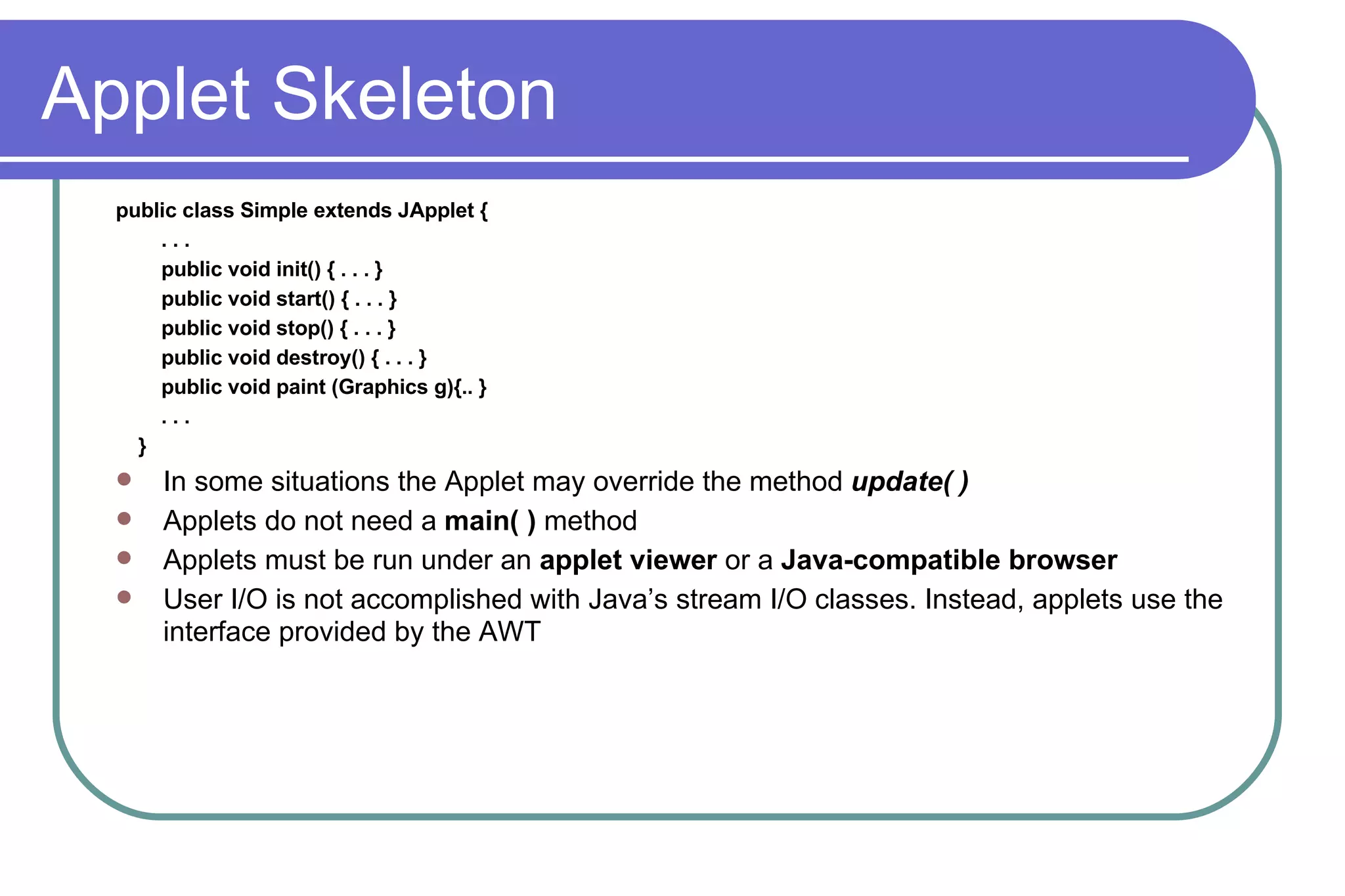 Applet Architecture - Introducing Java Applets | PPT