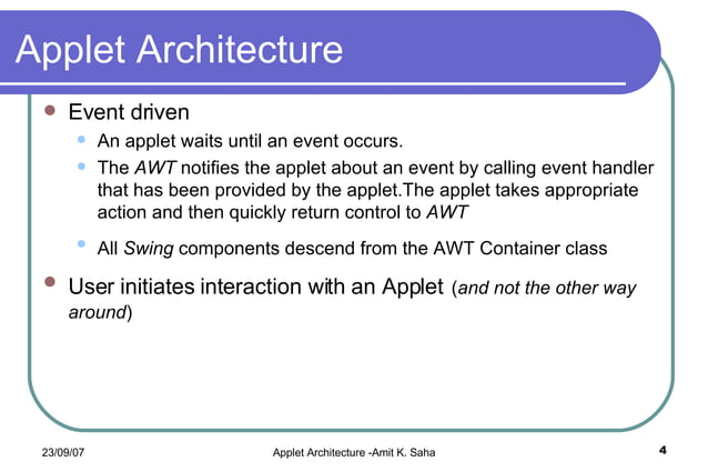 Applet Architecture - Introducing Java Applets | PPT