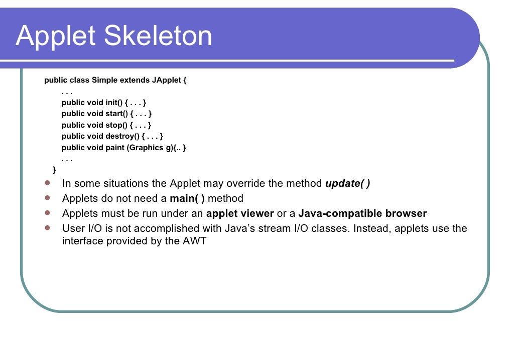 Applet Architecture - Introducing Java Applets