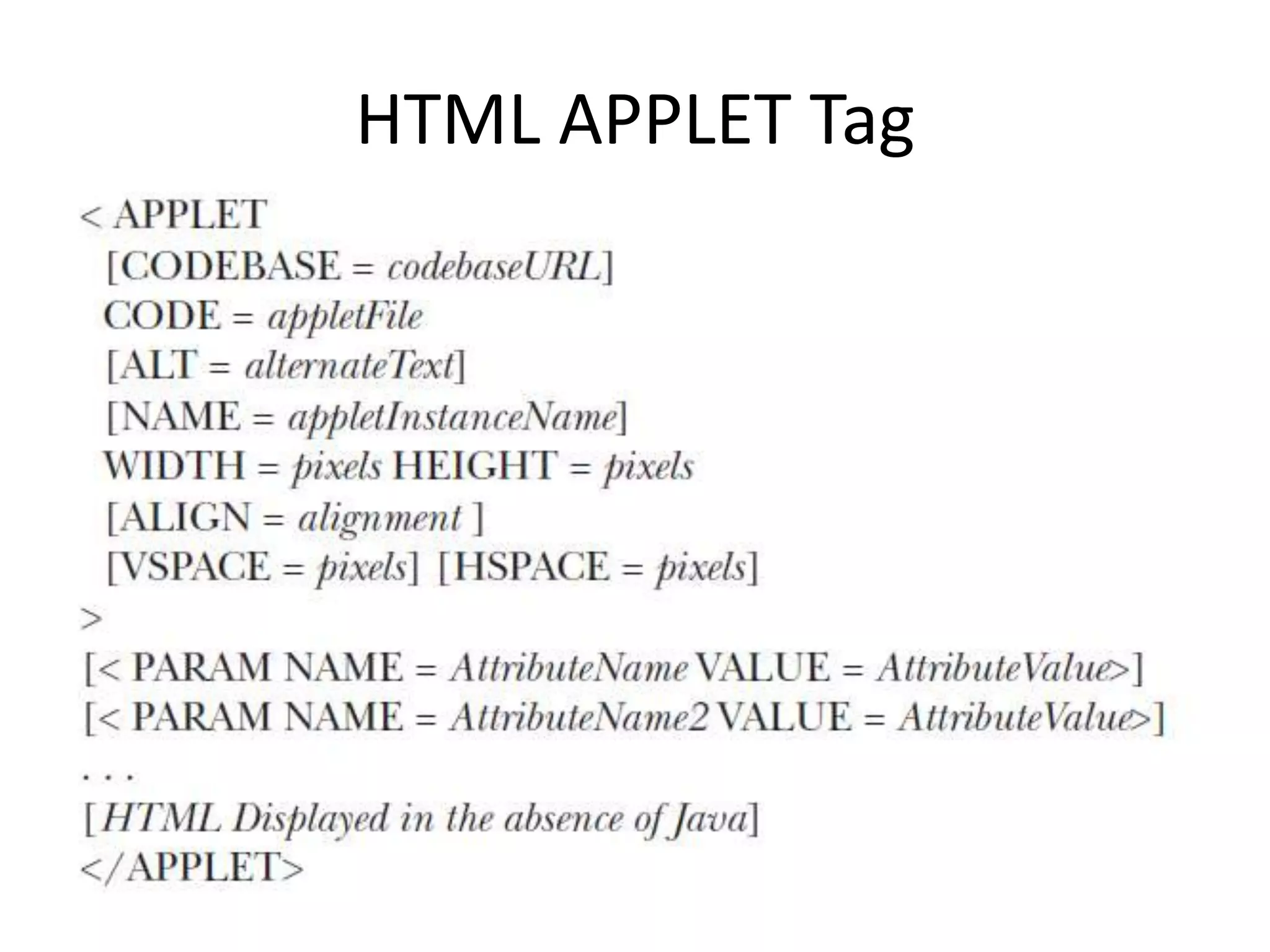 HTML APPLET Tag
 