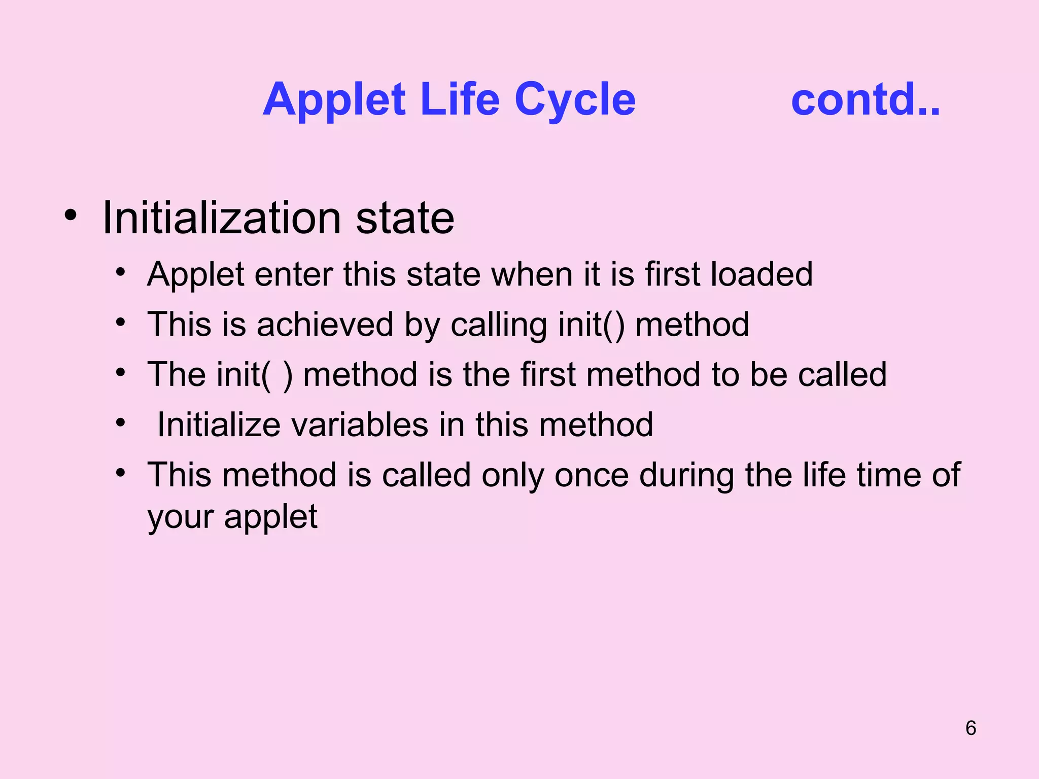 Applet life cycle PPT