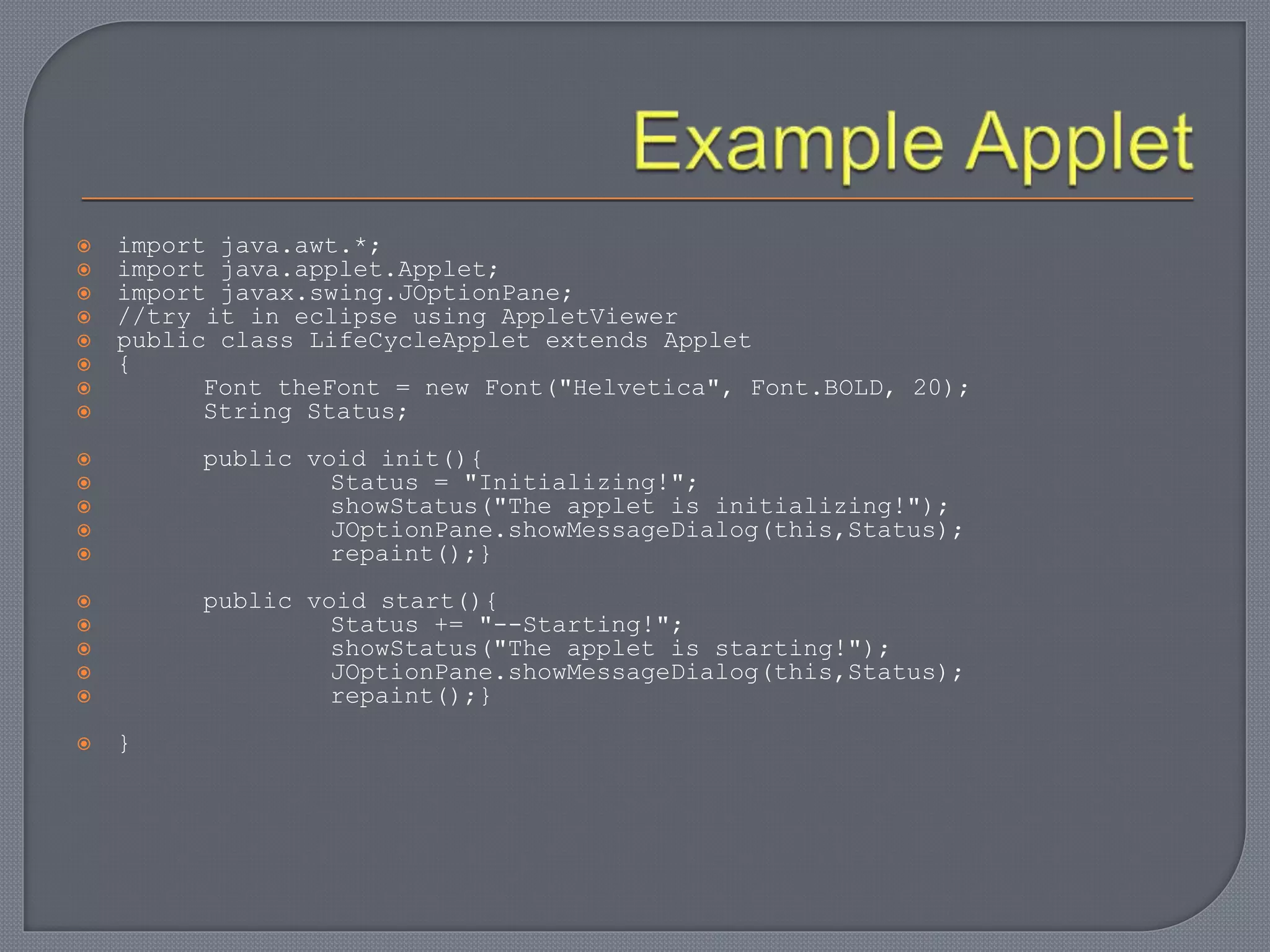 Applet life cycle PPT