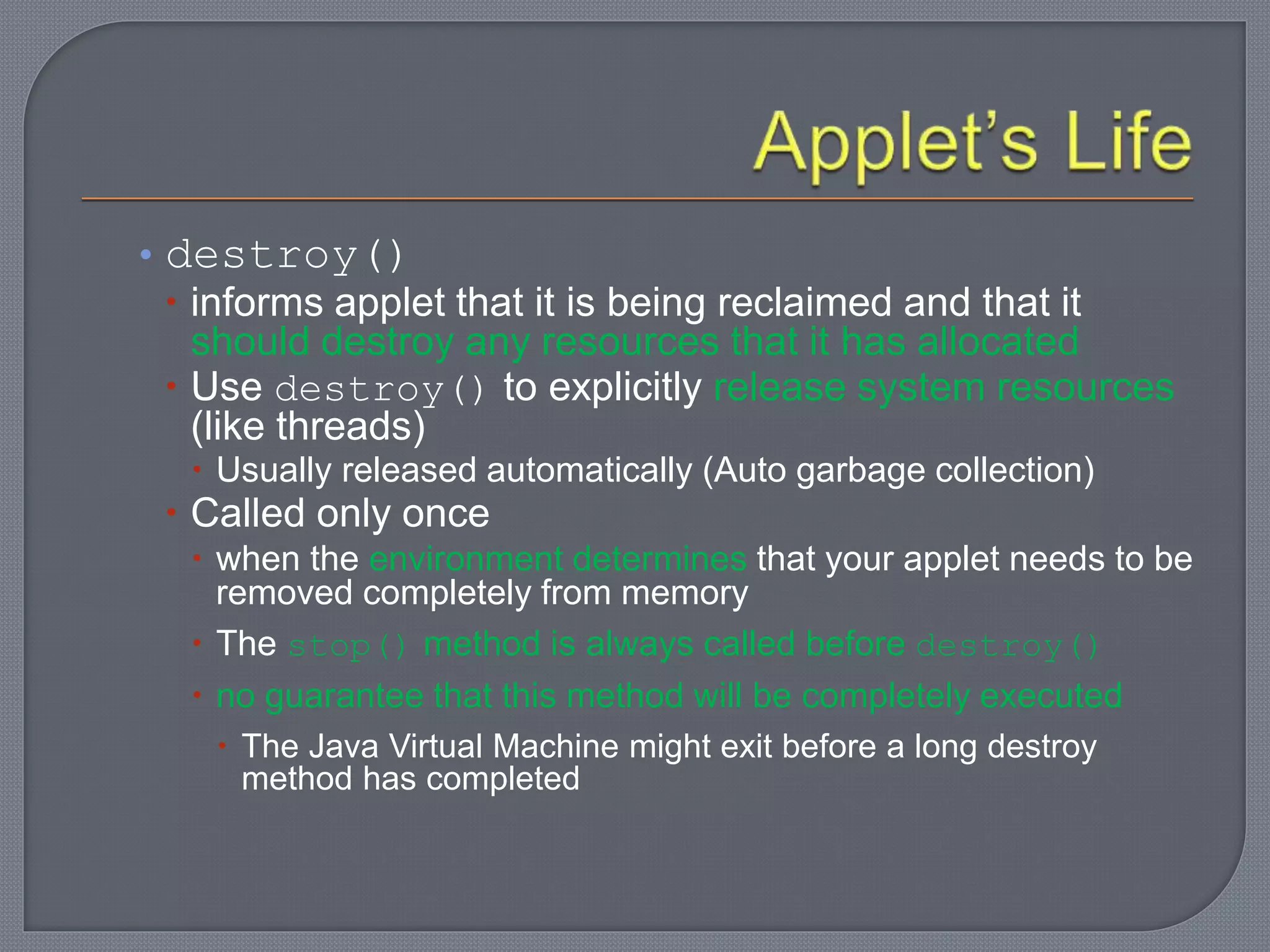 Applet life cycle PPT