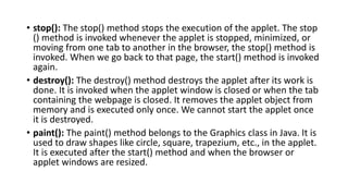 Applet Life Cycle in Java with brief introduction | PPTX