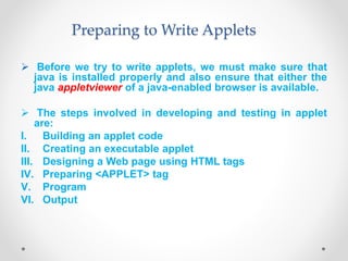 Applet programming1 | PPTX | Programming Languages | Computing