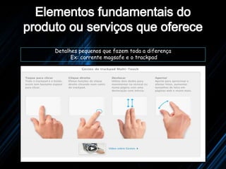 Detalhes pequenos que fazem toda a diferença
      Ex: corrente magsafe e o trackpad
 