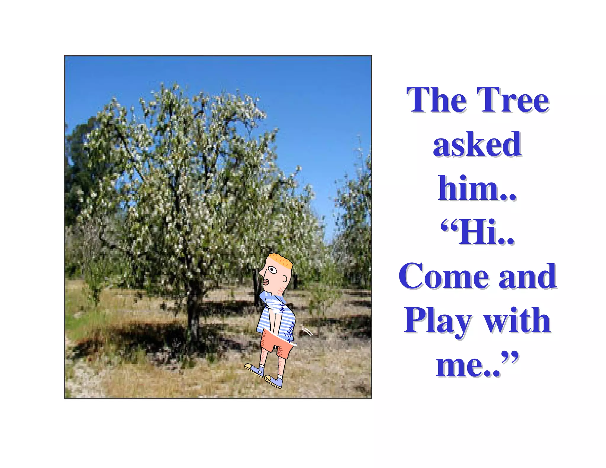 The Tree
  asked
  him..
  “Hi..
Come and
Play with
  me..”
 