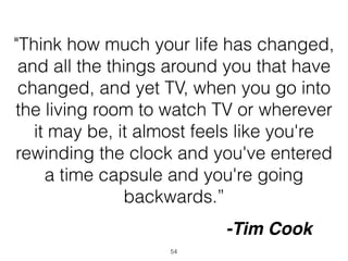 "Think how much your life has changed,
and all the things around you that have
changed, and yet TV, when you go into
the l...