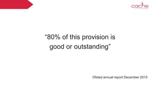 “80% of this provision is
good or outstanding”
Ofsted annual report December 2015
 