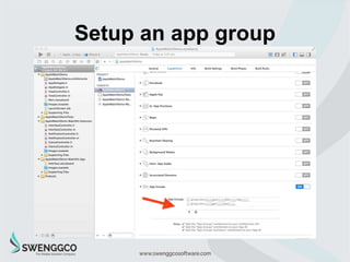 Share a classes or framework
• We can also use a class a framework in watch extension
from the main project by selecting e...
