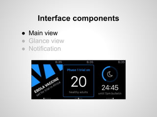 Interface components
● Main view
● Glance view
● Notification
 