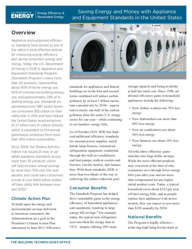 Appliance and equipment standards via Department of Energy