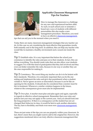 Applicable classroom management tips for teachers
