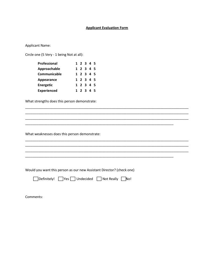 applicant evaluation form applicant assessment form