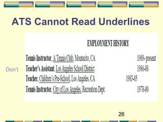 26
ATS Cannot Read Underlines
Don’t
 