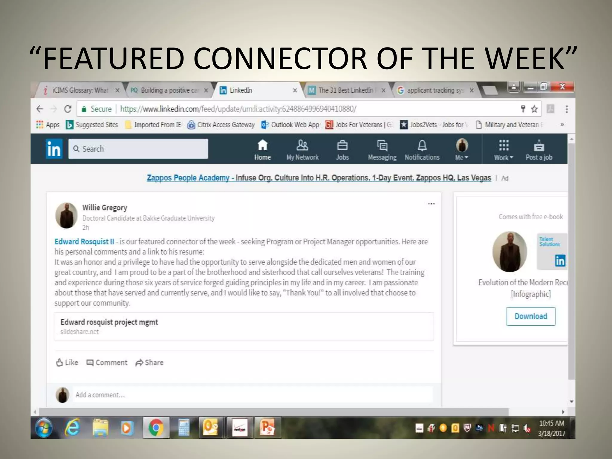 “FEATURED CONNECTOR OF THE WEEK”
 