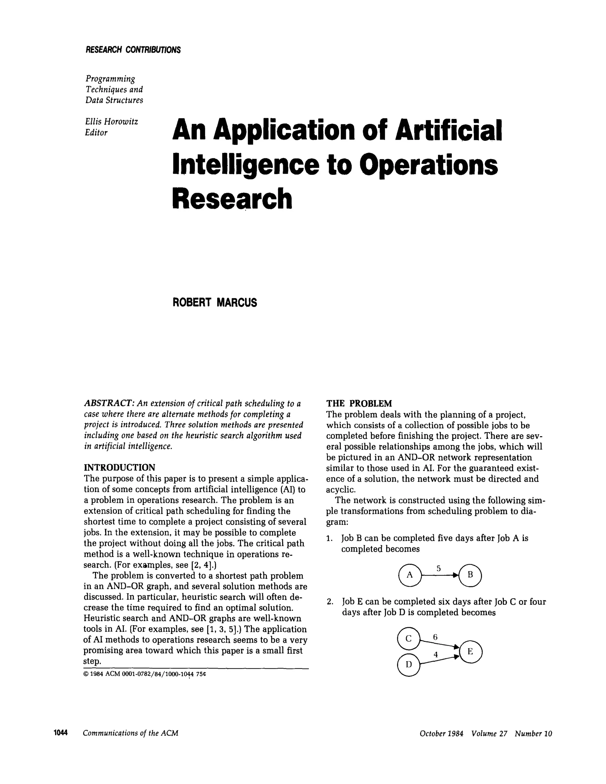 1984 Article on An Application of AI to Operations Reserach | PDF ...