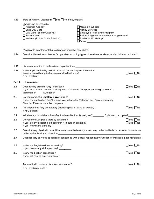 Professional Liability Insurance application for Adult day Professional Liability Insurance application for Adult day